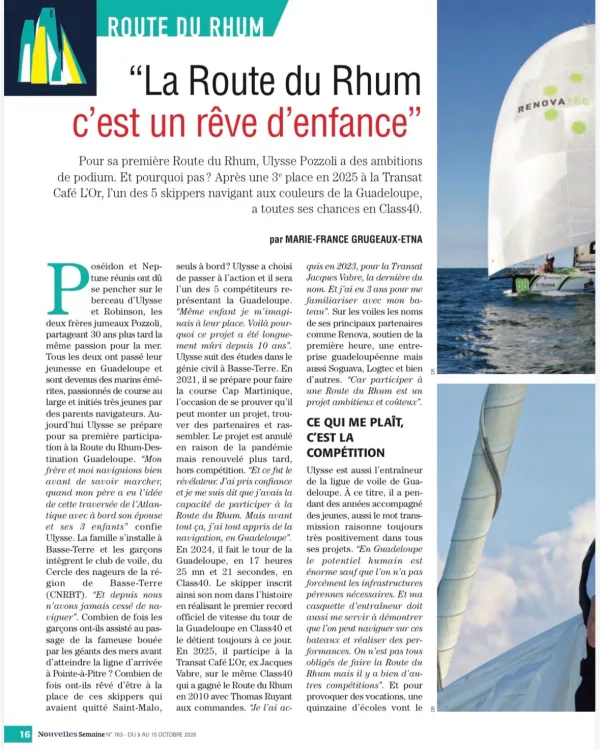 Passage dans le magazine Nouvelles Semaines avant la Route du Rhum